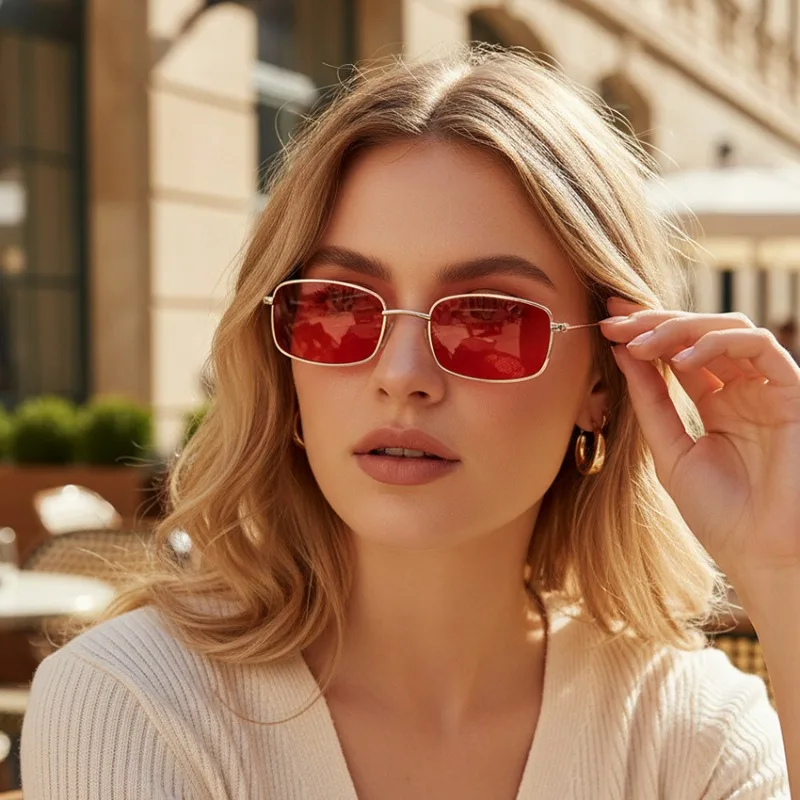 Sunglasses Uv400 - نظارات شمسية مربعة صغيرة جديدة للنساء،