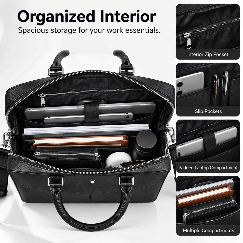 حقيبة رجالية فاخرة للأعمال، مص - مراجعة Leather Briefcase وسعره